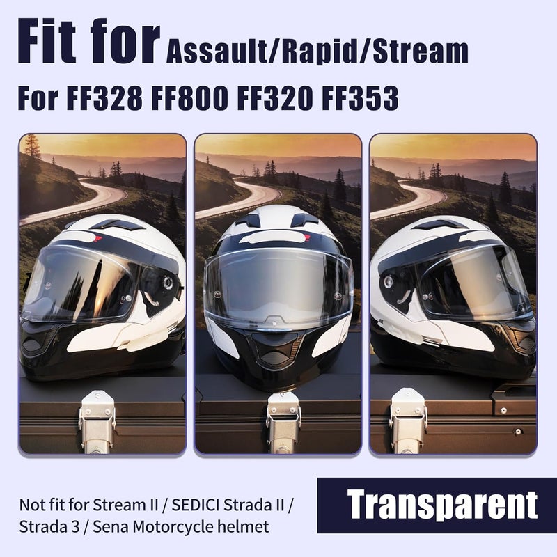 VCOROS Helmet Shield For Assault/Rapid/Stream Full Face Shield Compatible with FF800 FF320 FF328 FF353Street Motorcycle Helmet Visor Replacement (Clear) - Image 2